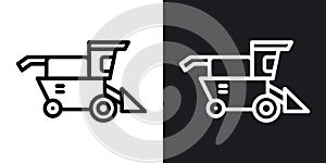Combine harvester thin line vector icon set