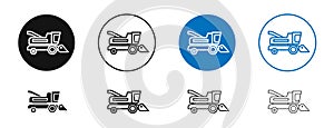 Combine harvester thin line vector icon set