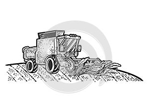 Combine harvester in wheat field sketch vector