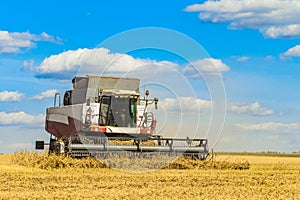 Combine harvester is working in the field for harvesting