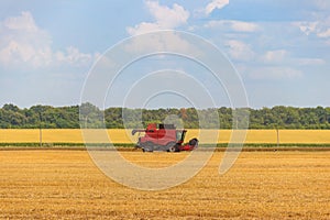 Combine harvester working on wheat field. Harvesting the wheat. Agriculture concept