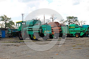 Combine harvesters on parking