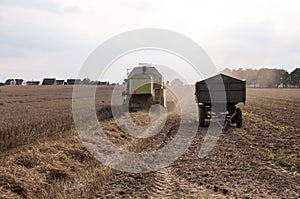 Combine harvesting crops