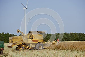 Combine harvesting the field