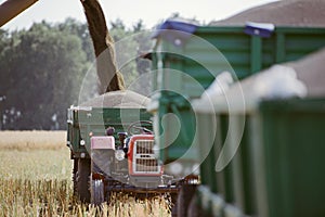 Combine harvesting the field