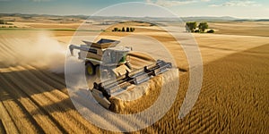 Combine Harvesting Wheat in a Field. Generative AI.