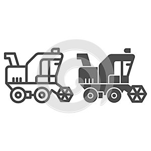Combine line and solid icon, heavy equipment concept, agricultural vehicle sign on white background, Combine harvester
