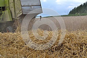 Combine throws straw out