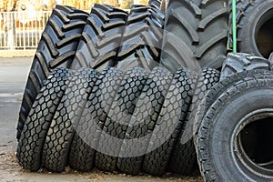 Combine tires. wheel closeup - image