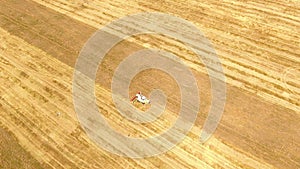 Combine and truck Harvesting on weat field photo