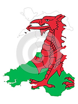 Combined Map and Flag of Wales