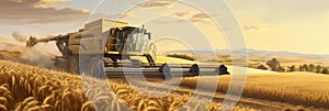 Combiner Operating in a Wheat Field. Generative AI.