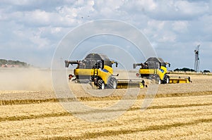 Combines harvesting field