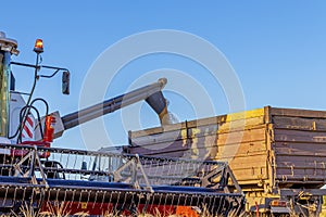 Combines and other equipment in the fields during the wheat harvest