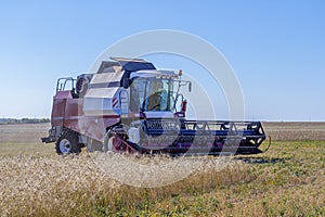 Combines and other equipment in the fields during the wheat harvest