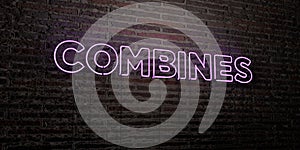 COMBINES -Realistic Neon Sign on Brick Wall background - 3D rendered royalty free stock image