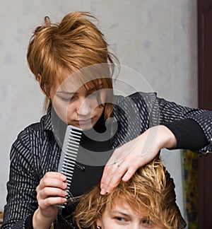 Combing hair photo