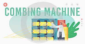 Combing Machine Landing Page Template. Manufacturing of Cotton Fibers, Textile Factory Working. Automated Machinery