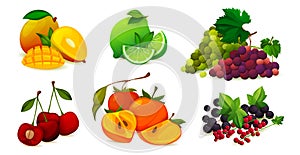 Combining ripe fruits or vitamin vector set