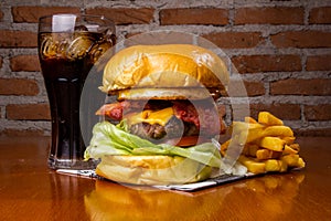 Combo burger with soda, and fries photo