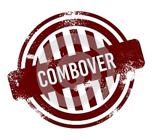 Combover - red round grunge button, stamp