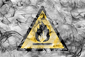 Combustible and flammable materials hazard warning smoke sign. T