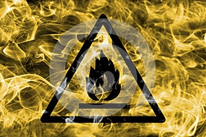 Combustible and flammable materials hazard warning smoke sign. T