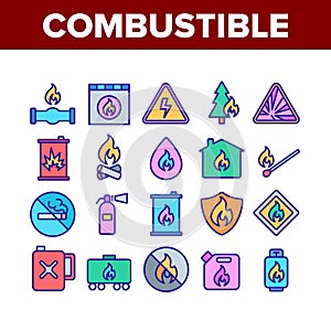 Combustible Products Collection Icons Set Vector