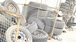 Combustible waste materials abandoned behind a commercial building.