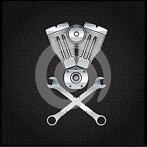 combustion engine on metal background