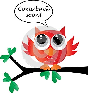 Come back soon message from a sweet little owl