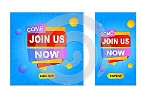 Come join us now sticker label poster for promotion and advertisement