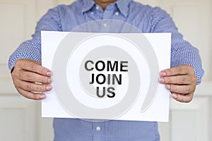 Come join us printed on white, a hiring concept