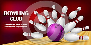 Come to bowling banner, realistic style