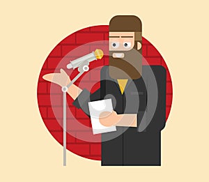 Comedian Doing Stand Up. Flat vector