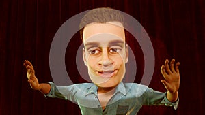 Comedian on stage one man show humorist performer mime gesturing toon 3D illustration