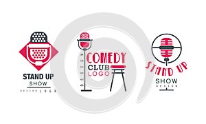 Comedy Club Logo Design Set, Stand up Show Retro Badges Vector Illustration