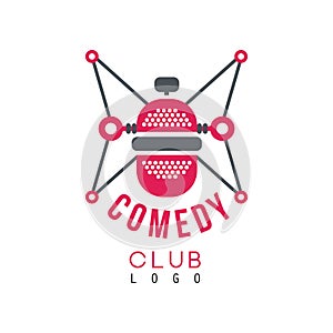 Comedy club logo with retro microphone vector Illustration on a white background