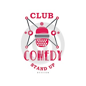 Comedy club stand up show emblem design vector Illustration on a white background