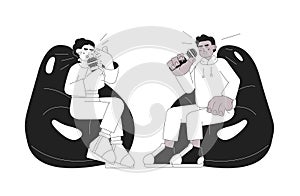 Comedy podcast black and white cartoon flat illustration