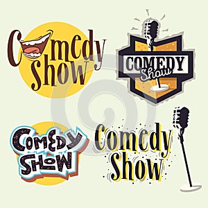 Comedy Show Comedian Hand Lettering Vector Illustrations Set Designs.