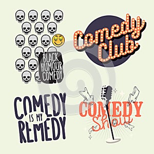 Comedy Show Comedian Hand Lettering Vector Illustrations Set Designs.