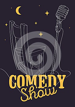 Comedy Show Poster With Bar Chair And Microphone Vector Image