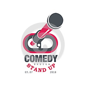 Comedy stand up show emblem with date vector Illustration on a white background