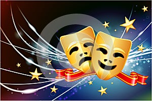 Comedy and Tragedy Masks on Abstract Modern Light Background