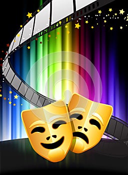 Comedy and Tragedy Masks on Abstract Spectrum Background