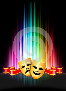 Comedy and Tragedy Masks on Abstract Spectrum Background