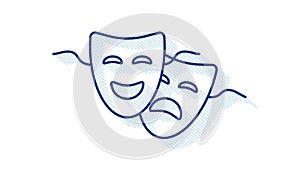 Comedy and tragedy theatrical masks. Motion graphics.