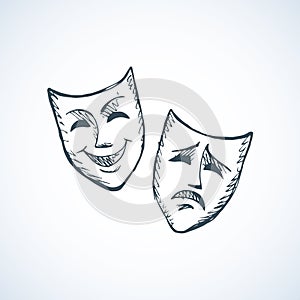 Comedy and tragedy theatrical masks. Vector illustration