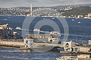 Comercial maritime traffic in the bosphorus strait. Istanbul bridges. Turkey photo